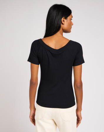 detail OFF THE SHOULDER RIB UNIONALL BLK